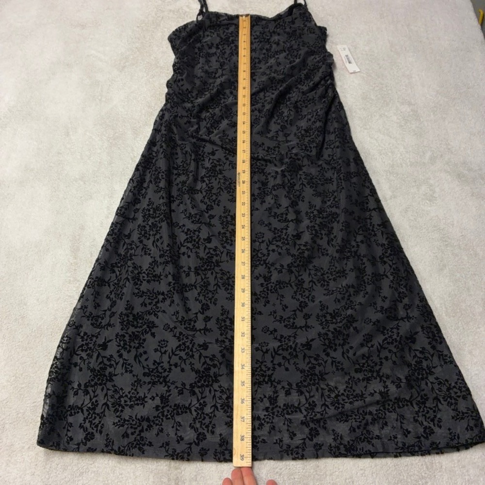 NWT Velvet Burnout Ruched Black Floral Midi Dress Lined Womens Large - Picture 5 of 10